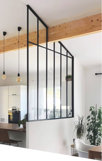 verrière en alu noir séparation cuisine